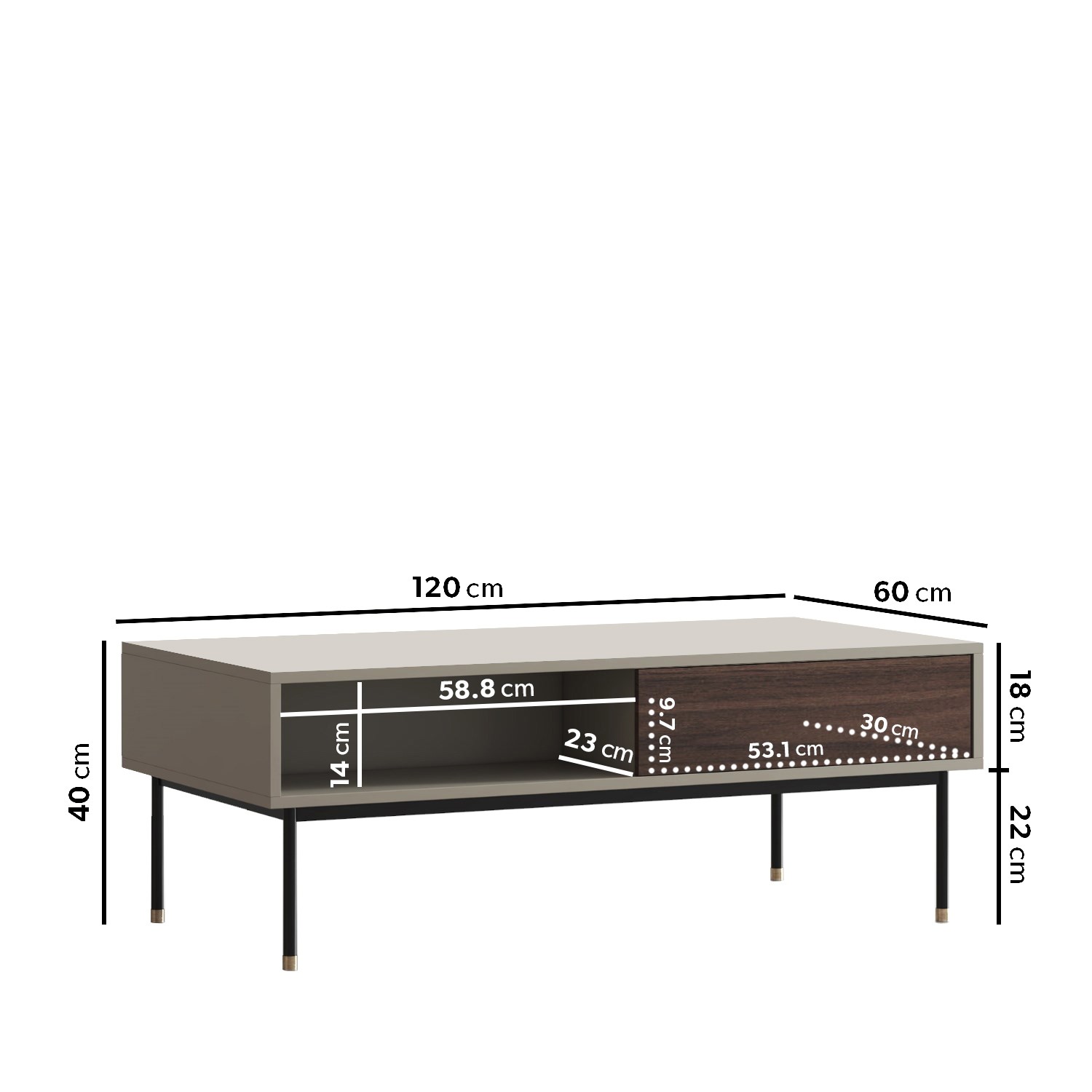 Read more about Large rectangle taupe coffee table with 2 drawers kallen